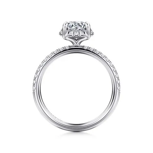 Suede - 14K White Gold Round Hidden Halo Diamond and 1 7mm Shank 1 2 way around pave Shank *Setting only, center stone not included Image 2 Texas Gold Connection Greenville, TX