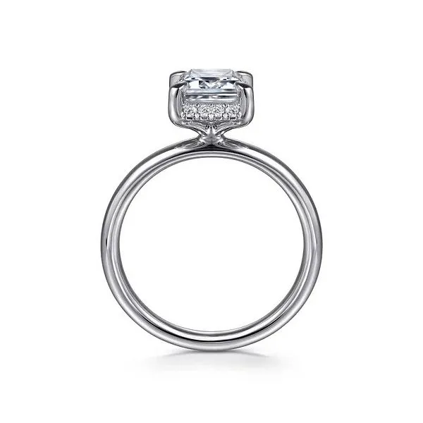 Symphony - 14K White Gold Emerald Cut Hidden Halo Diamond and 2 2mm Plain Shank *Setting only, center stone not included Image 2 Texas Gold Connection Greenville, TX