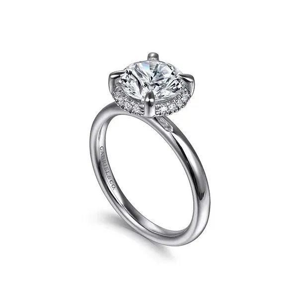 Symphony - 14K White Gold Round Hidden Halo Diamond and 2 2mm Plain Shank *Setting only, center stone not included Image 3 Texas Gold Connection Greenville, TX