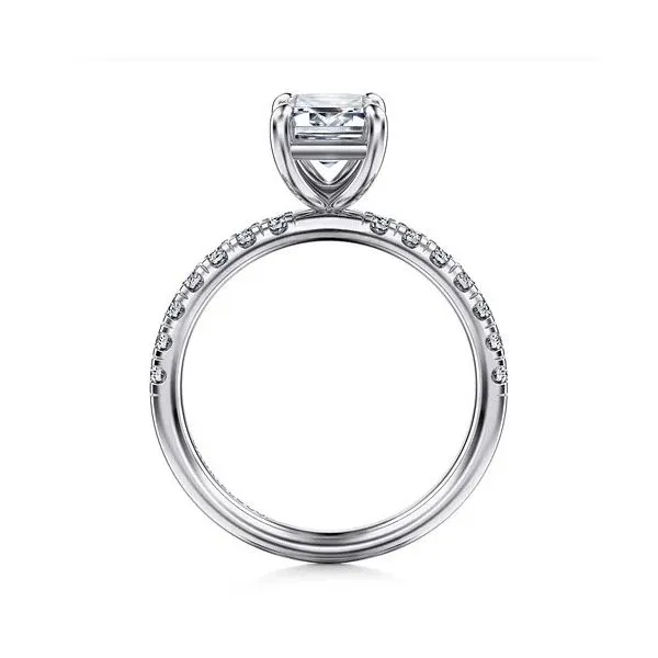 Winslow - 14K White Gold Emerald Cut Plain Head and 2 2mm Shank 1 2 way around pave Shank *Setting only, center stone not included Image 2 Texas Gold Connection Greenville, TX