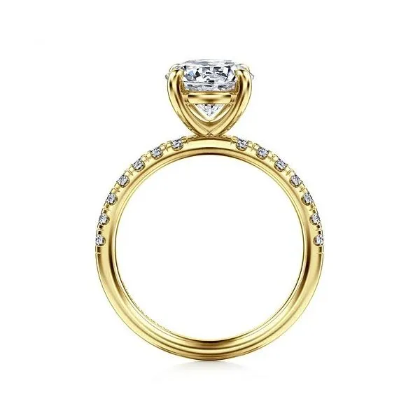 Winslow - 14K Yellow Gold Round Plain Head and 2 2mm Shank 1 2 way around pave Shank *Setting only, center stone not included Image 2 Texas Gold Connection Greenville, TX
