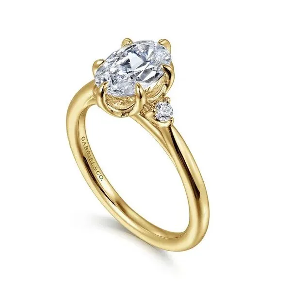 Blaise - 14K Yellow Gold 6 Prong Oval Three Stone 0.09Tw Diamond Engagement Ring *SETTING ONLY - CENTER STONE NOT INCLUDED* Image 2 Texas Gold Connection greenville, TX