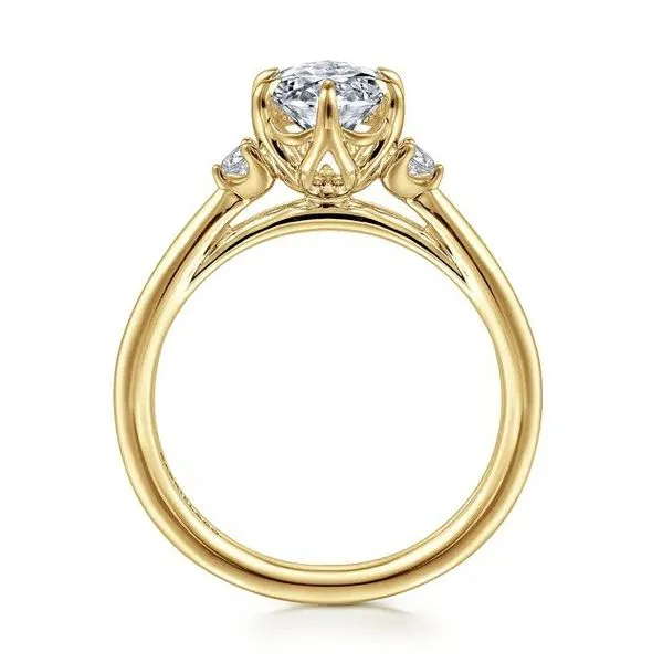 Blaise - 14K Yellow Gold 6 Prong Oval Three Stone 0.09Tw Diamond Engagement Ring *SETTING ONLY - CENTER STONE NOT INCLUDED* Image 3 Texas Gold Connection greenville, TX