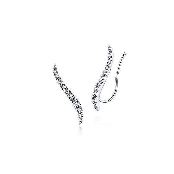 14K White Gold Curving Tapered Diamond Ear Climber Earrings Texas Gold Connection Greenville, TX