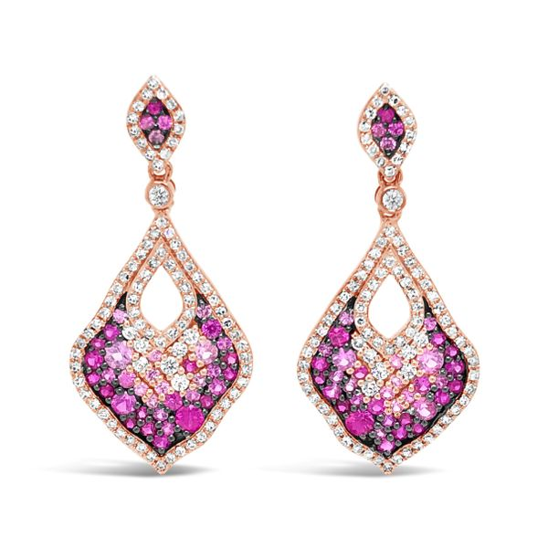 Lady's 14K Rose Gold Pink Sapphire Diamond Earrings Texas Gold Connection Greenville, TX