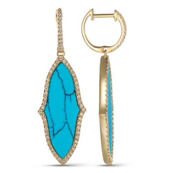 Lady's 14K Yellow Gold Turquoise Diamond Earrings Texas Gold Connection Greenville, TX