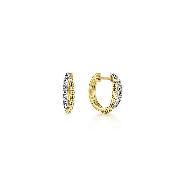 14k Yellow Gold Twisted Pave Diamond Huggie Earrings Texas Gold Connection Greenville, TX