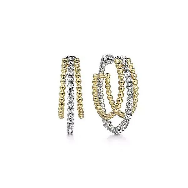 14K White-Yellow Gold Diamond Bujukan Intricate Hoop Earrings Texas Gold Connection Greenville, TX