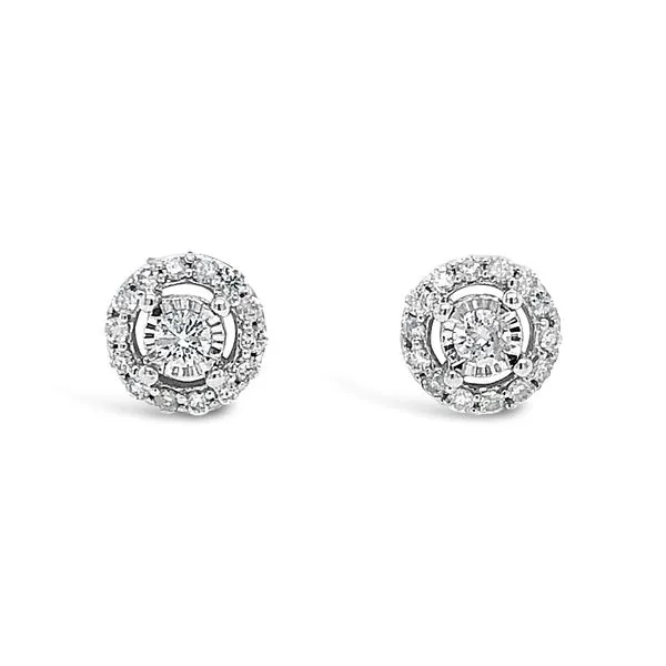 Diamond Solitaire Starburst Stud Earrings In 14k White Gold (1/3ctw) Texas Gold Connection Greenville, TX