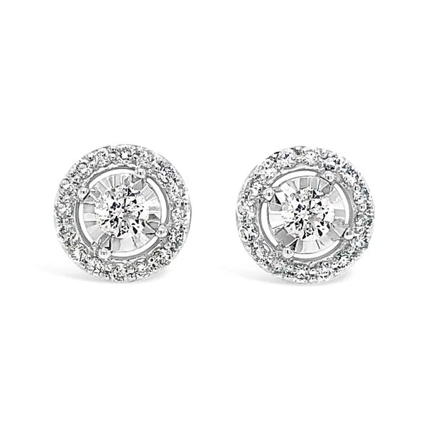 Diamond Solitaire Starburst Stud Earrings In 14k White Gold (3/4ctw) Texas Gold Connection Greenville, TX