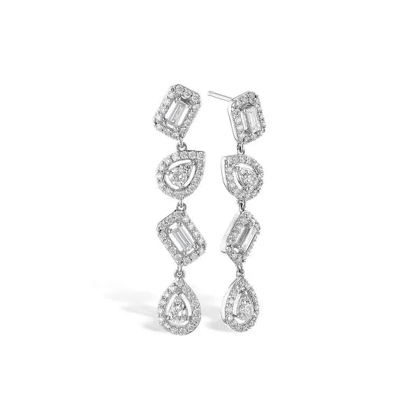 14K White Gold Drop Earrings With Various Shaped Diamonds Texas Gold Connection Greenville, TX
