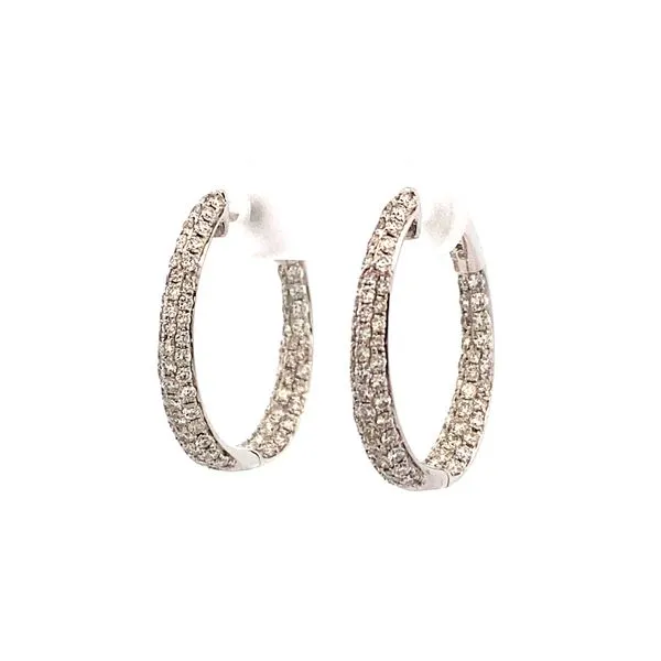 14K White Gold Diamond Hoop Earrings Image 2 Texas Gold Connection Greenville, TX