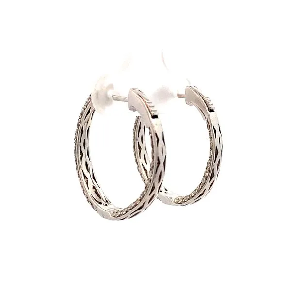 14K White Gold Diamond Hoop Earrings Image 3 Texas Gold Connection Greenville, TX