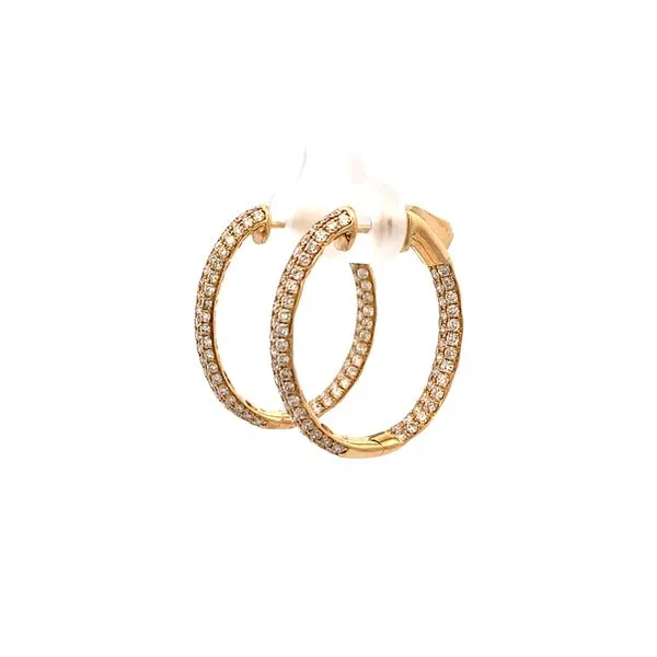 14K Yellow Gold Diamond Hoop Earrings Image 2 Texas Gold Connection Greenville, TX