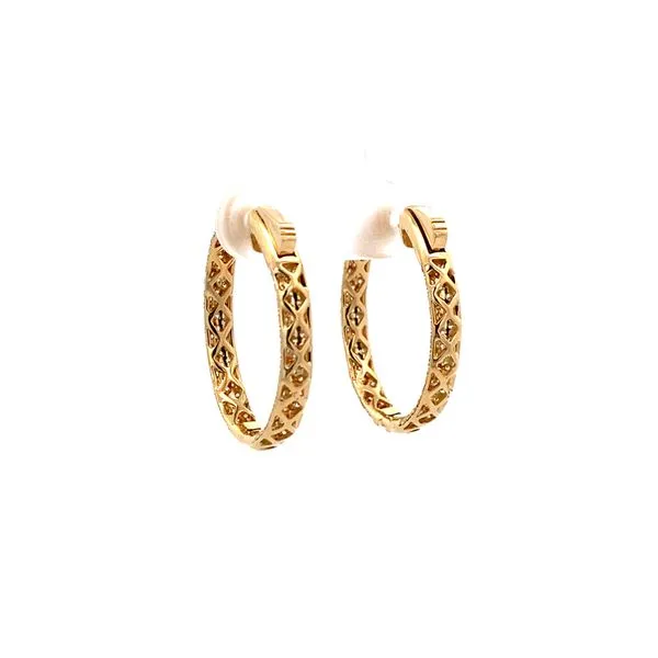 14K Yellow Gold Diamond Hoop Earrings Image 3 Texas Gold Connection Greenville, TX