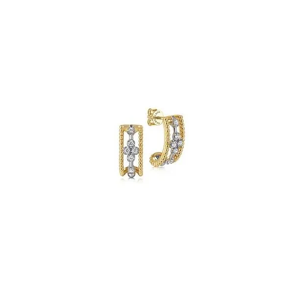 14K White and Yellow Gold Bujukan Diamond J Earrings Texas Gold Connection Greenville, TX