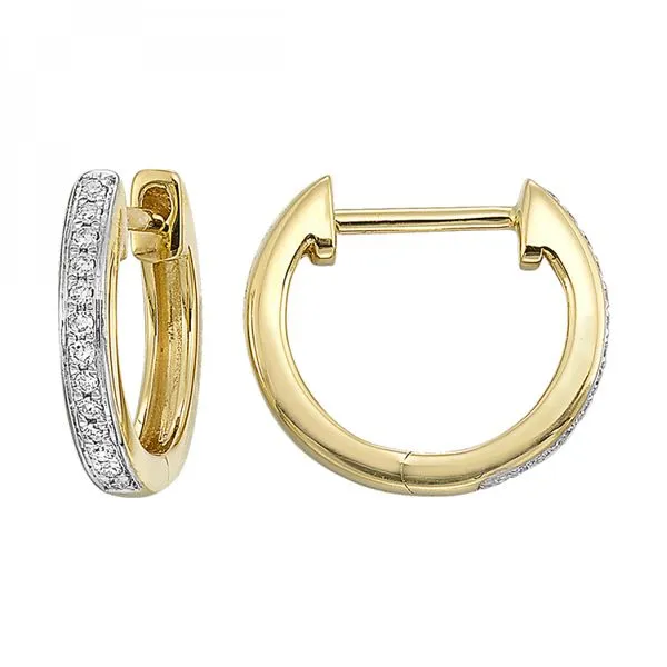 14K Yellow Gold Diamond Hoop Earrings Image 2 Texas Gold Connection Greenville, TX