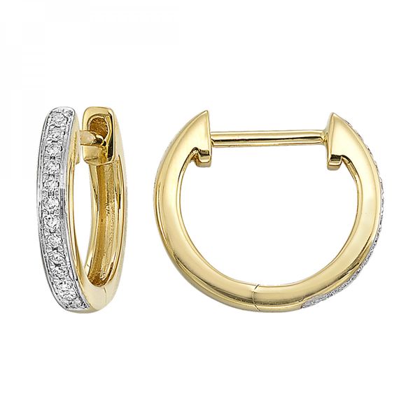 14K Yellow Gold Diamond Hoop Earrings Image 2 Texas Gold Connection greenville, TX