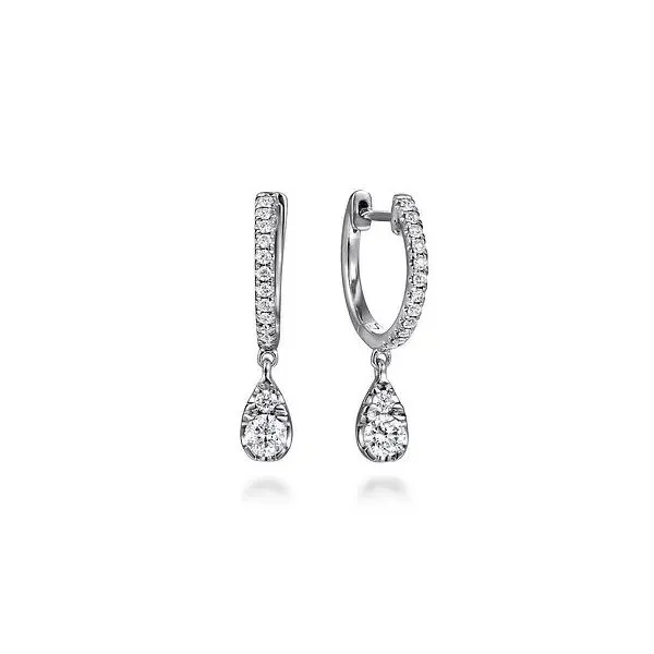 14K White Gold Diamond Huggie Drop Earrings Texas Gold Connection greenville, TX