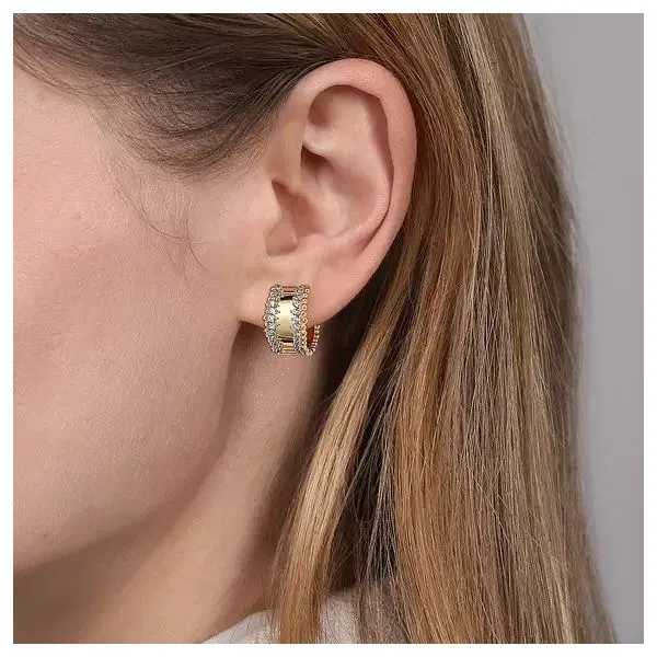 14K Yellow Gold Bujukan Diamond Huggie Earrings Image 2 Texas Gold Connection greenville, TX