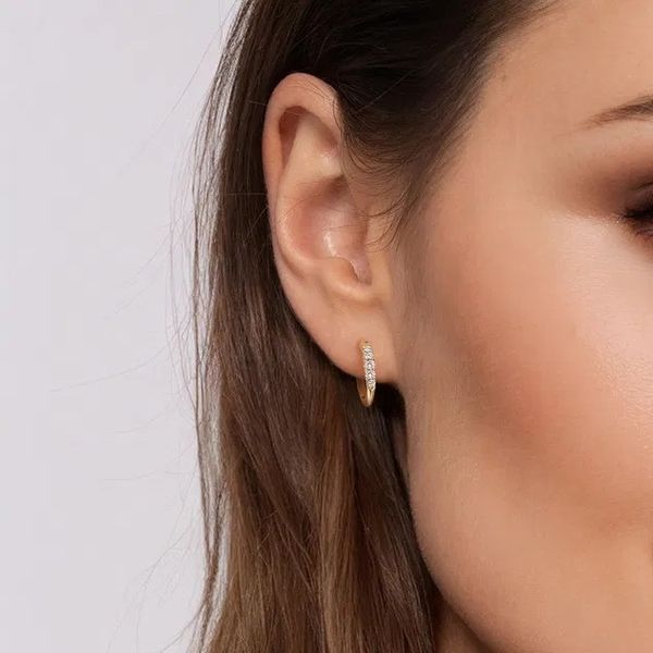 14K Yellow Gold Classic Round 0.21Tw Diamond Huggie Earrings Image 3 Texas Gold Connection greenville, TX