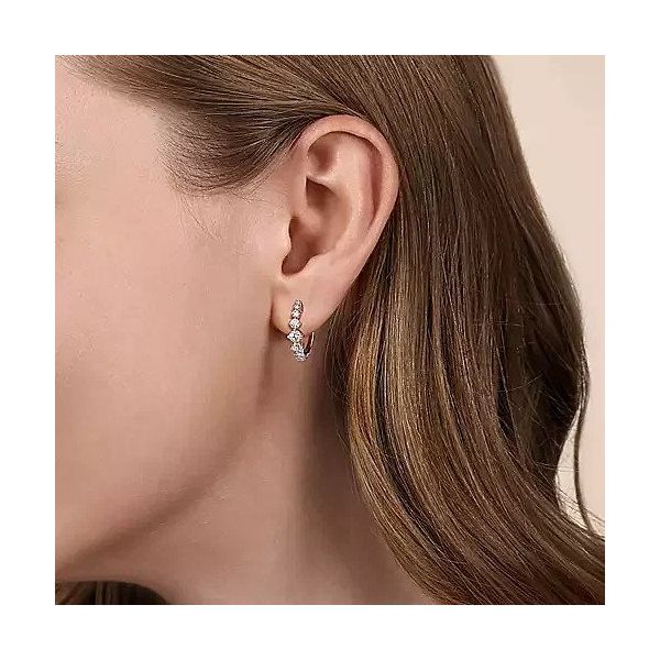 14K White Gold Graduating Diamond Huggie Earrings Image 2 Texas Gold Connection greenville, TX