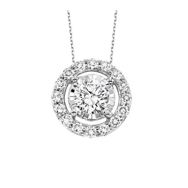 A classic round Diamond pendant crafted from 14K gold and set with 17 round-cut diamonds, weighing 1/2 ctw. Texas Gold Connection Greenville, TX