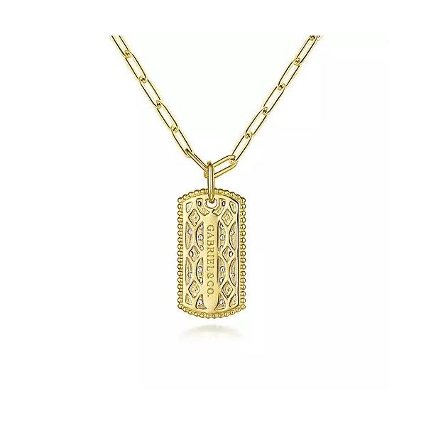 18 inch 14K Yellow Gold Diamond Pavé Dog Tag Necklace Image 4 Texas Gold Connection Greenville, TX