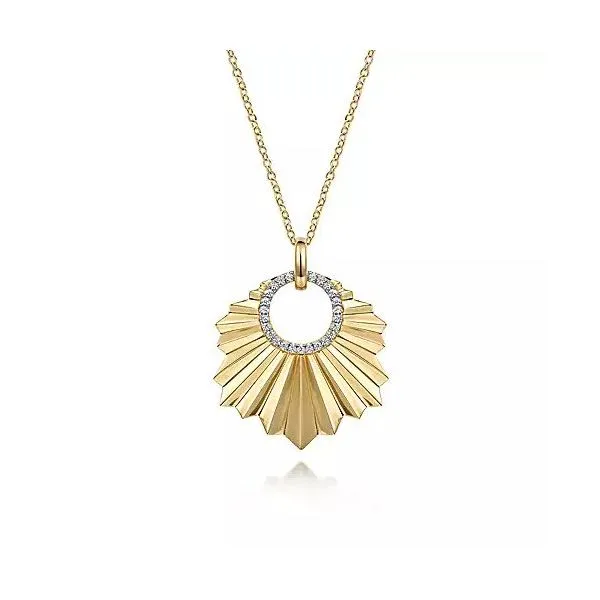 14K Yellow Gold Diamond Necklace With Diamond Cut Texture In Leaf Shape in size 24 inch Texas Gold Connection Greenville, TX