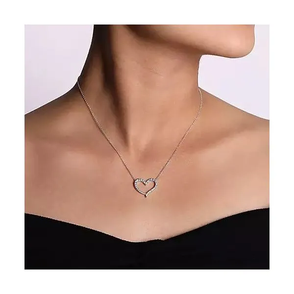 14K White Gold Open Heart Diamond Pendant Necklace Image 3 Texas Gold Connection Greenville, TX