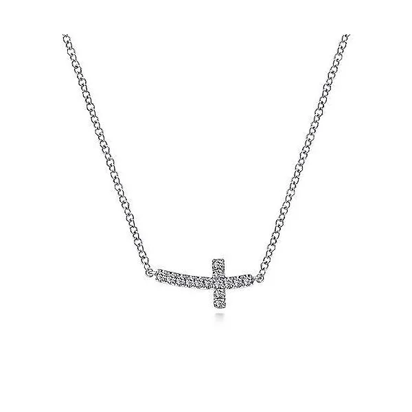 14K White Gold Sideways Curved Diamond Cross Necklace Texas Gold Connection Greenville, TX