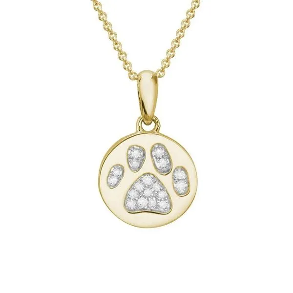 14k Yellow Gold Paw Print Diamond Disk Pendant Necklace on Adjustable Cable Chain with Lobster Clasp Texas Gold Connection Greenville, TX