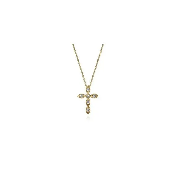 14K Yellow Gold Marquise Shaped Diamond Cross Necklace Texas Gold Connection Greenville, TX