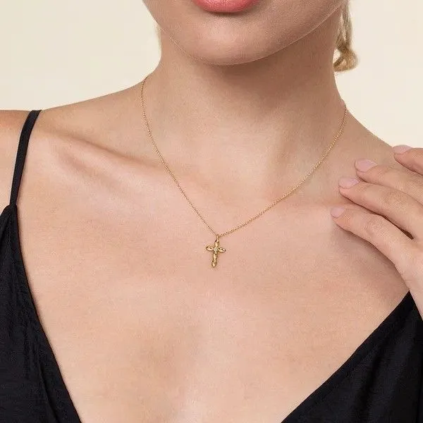 14K Yellow Gold Diamond Cross Necklace Image 3 Texas Gold Connection Greenville, TX