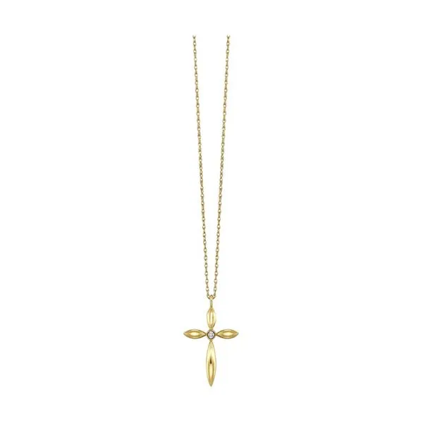 Lady's Yellow 10K Cross Necklace Length 18 With 0.02Tw Round Diamonds Texas Gold Connection Greenville, TX