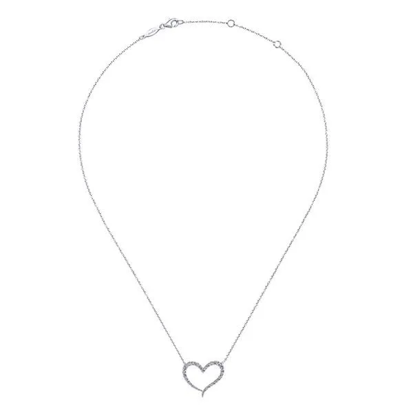 14K White Gold Open Heart Diamond Pendant Necklace Image 2 Texas Gold Connection Greenville, TX