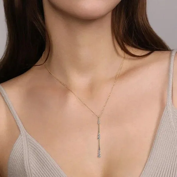 14K Yellow Gold Graduated Diamond Station Drop Y Necklace Image 3 Texas Gold Connection Greenville, TX