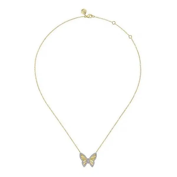 14K White / Yellow Gold Diamond Butterfly Necklace Image 2 Texas Gold Connection greenville, TX
