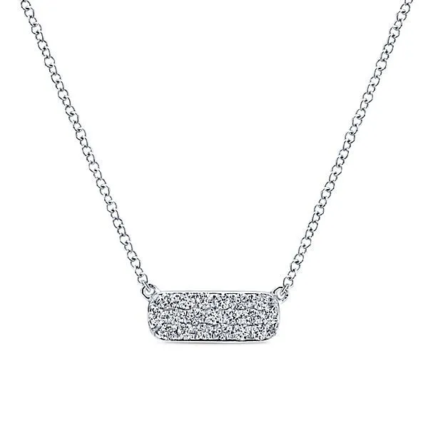 14K White Gold Pave Diamond Bar Necklace Texas Gold Connection greenville, TX