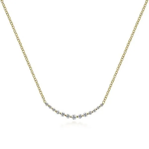 14K Yellow Gold Curved Bar Necklace With 0.25Tw Diamonds Texas Gold Connection greenville, TX