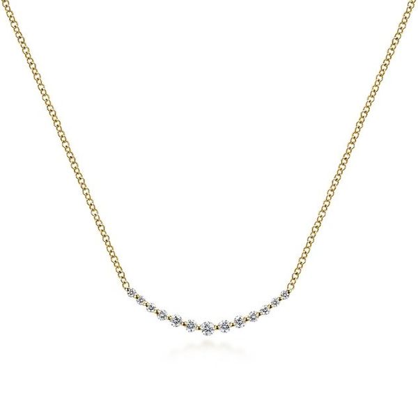 14K Yellow Gold Curved Bar Necklace With 0.25Tw Diamonds Texas Gold Connection greenville, TX