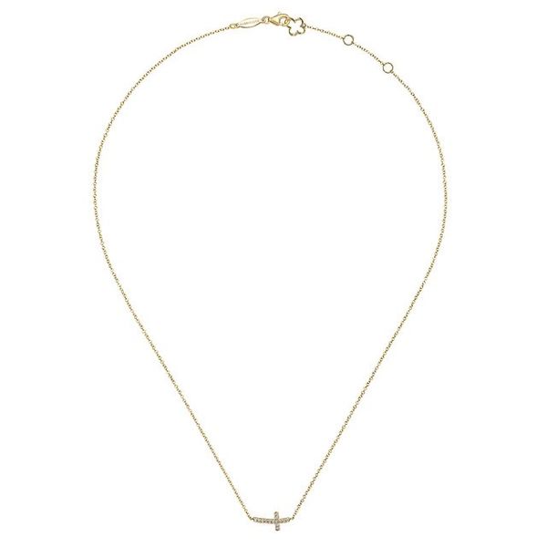 Lady's Yellow 14K Sideways Cross Necklace With 0.07Twt Diamonds Image 2 Texas Gold Connection greenville, TX