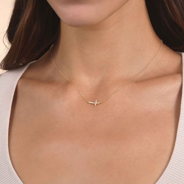 Lady's Yellow 14K Sideways Cross Necklace With 0.07Twt Diamonds Image 3 Texas Gold Connection greenville, TX