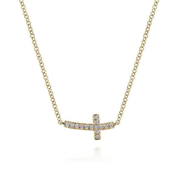 Lady's Yellow 14K Sideways Cross Necklace With 0.07Twt Diamonds Texas Gold Connection greenville, TX