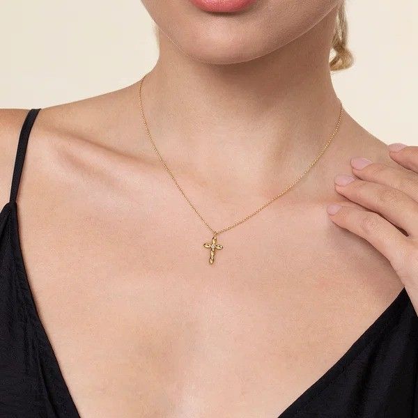 14K Yellow Gold Diamond Cross Necklace Image 3 Texas Gold Connection greenville, TX
