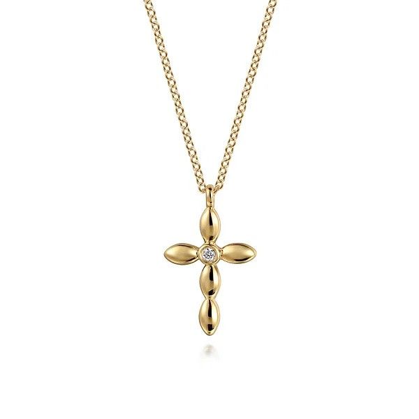 14K Yellow Gold Diamond Cross Necklace Texas Gold Connection greenville, TX