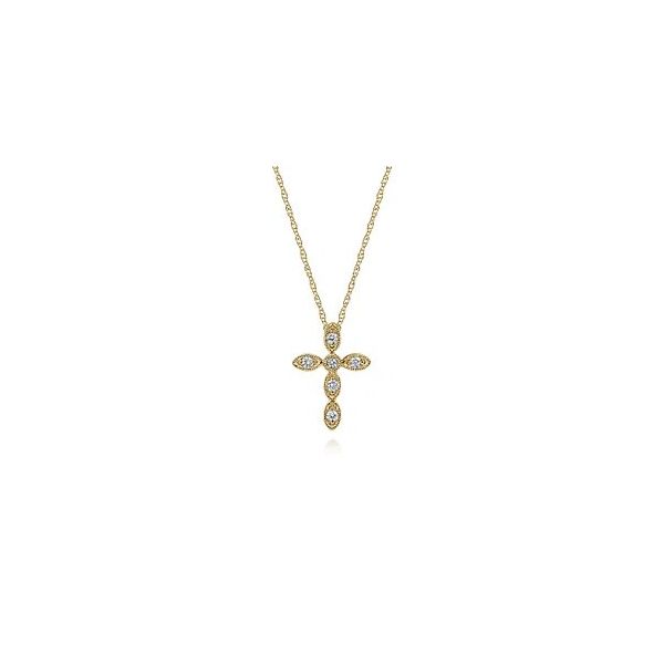 14K Yellow Gold Marquise Shaped Diamond Cross Necklace Texas Gold Connection greenville, TX
