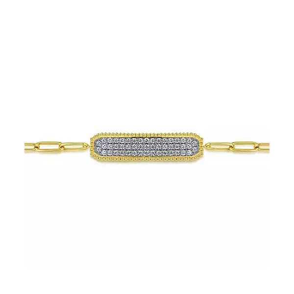 14K Yellow Gold Diamond Pave Wide Bar Hollow Chain Bracelet Image 2 Texas Gold Connection Greenville, TX