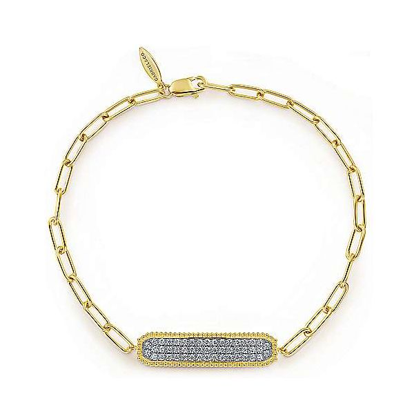 14K Yellow Gold Diamond Pave Wide Bar Hollow Chain Bracelet Texas Gold Connection Greenville, TX