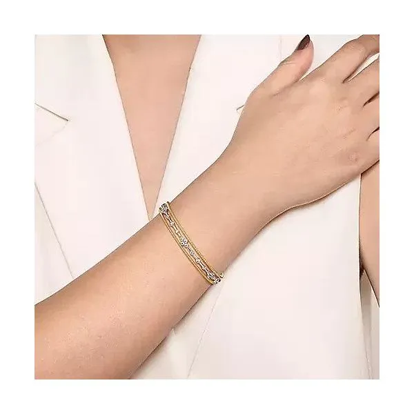 14K White and Yellow Gold Diamond Bujukan Cuff Bangle Image 4 Texas Gold Connection Greenville, TX